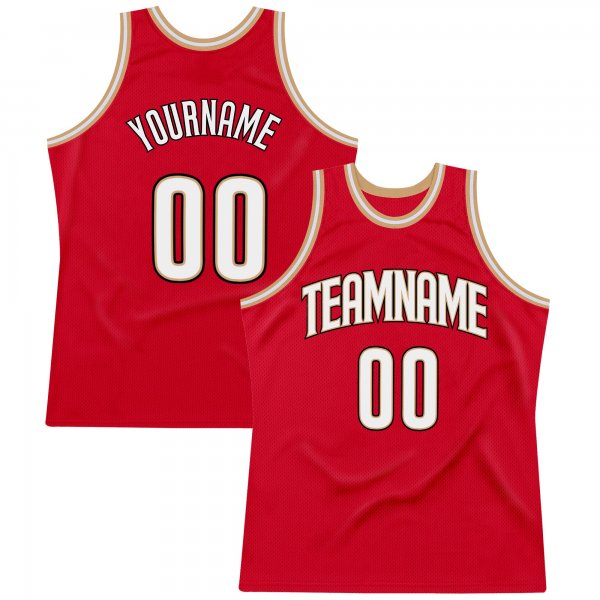 Men's Custom Red White-Old Gold Authentic Throwback Basketball Jersey