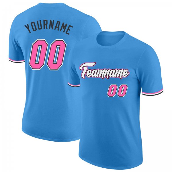 Men's Custom Powder Blue Pink-Black Performance T-Shirt