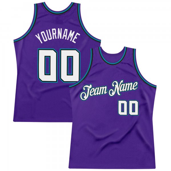 Men's Custom Purple White-Teal Authentic Throwback Basketball Jersey