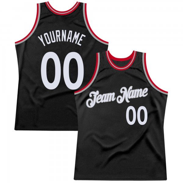 Men's Custom Black White-Red Authentic Throwback Basketball Jersey